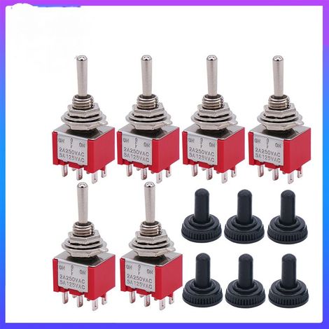 Paquete de 10 mini interruptores basculantes de 3 posiciones y 6 pines ON/OFF/ON, CA 125V 5A, con tapa impermeable MTS-203 (1/3)