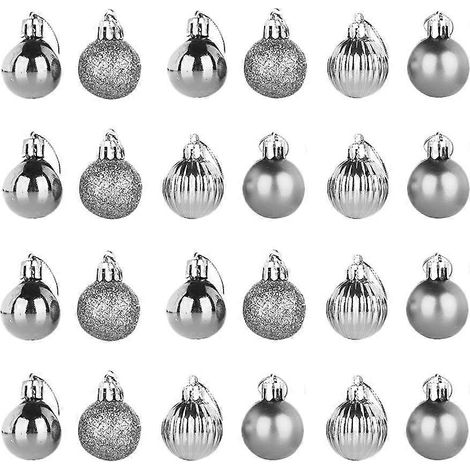 24 boules de Noël suspendues en plastique de 4 cm, décorations de Noël (argentées)-44cm (1/3)