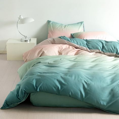 Parure de lit 200 x 220 cm - Vert - En microfibre - Housse de couette 200 x 220 cm - Avec 2 taies d'oreiller - Infroissable - Moderne - Avec fermeture éclair (1/5)