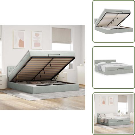Ottoman-Bett mit Matratze Hellgrau 180x200 cm Samt - Ottoman-Bett - Ottoman-Betten - Bettrahmen - Bettgestell (1/5)