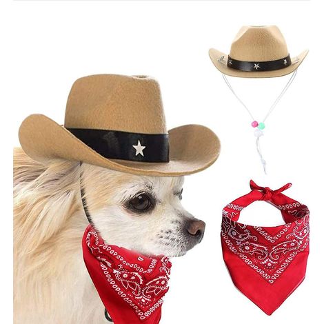 chapeau De Cowboy Et Charpe Bandana Pour Chiens Et Chats Costume De Chapeau De Paille Pour Chiens, Chiots Et Chats Dcoration De Fte Pour Animaux D (1/5)