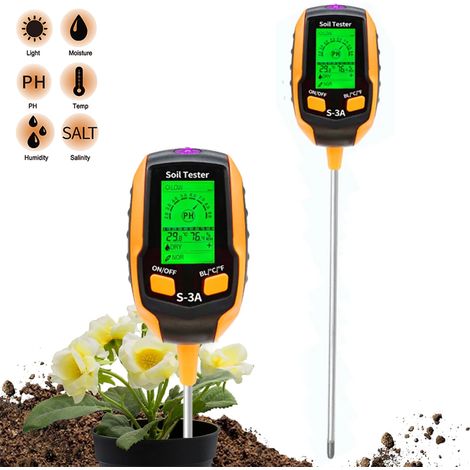 Testeur de sol numérique 6 en 1  Mesure l'humidité du sol, la température, le pH, la salinité, l'humidité ambiante et l'intensité lumineuse (1/5)