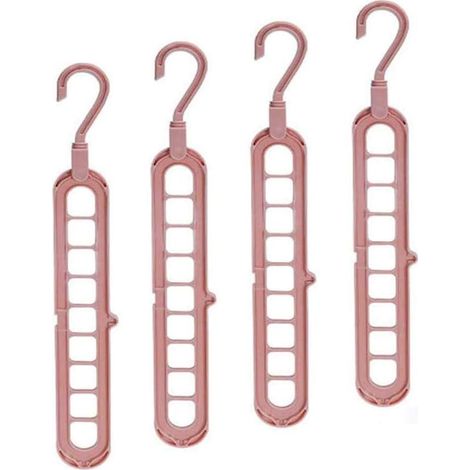 Support de rangement pour cintres roses (9 trous), 4 pièces, cintres pliables antidérapants rotatifs avec fonction gain de place et cascade multifonction, 4 cintres standard (1/5)