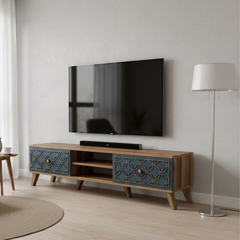 Mobile Porta tv Albonese, 2 Ripiani, 4 Vani, 2 Ante, 180x35x44h cm Marrone Noce (1/5)