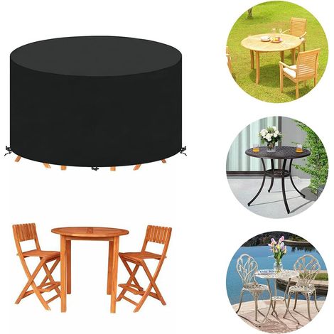 JSSEVN - Round Garden Furniture Cover (130x71cm), Protective Cover for Garden Table in Sturdy Oxford Fabric for Garden Lounge, Round Tarpaulin Cover (1/4)