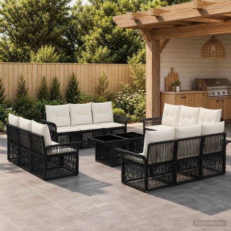 vidaXL Set Divano da Giardino 13 pz Nero e Bianco Crema polyrattan (1/5)