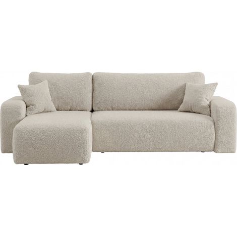 JELLA - Canapé d'angle convertible petit velours côtelé Beige (1/5)