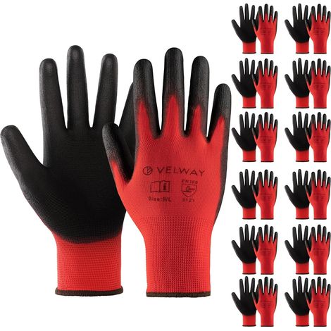 Gants de Travail Enduits PU 12 Paires Rouge Taille 9 (1/5)