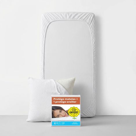 Sweetnight - Lot Protège-Matelas 90x190 + 1 Protège-Oreiller 65x65 - Bouclette Éponge Coton Absorbante - Forme Drap Housse - Silencieux (1/5)