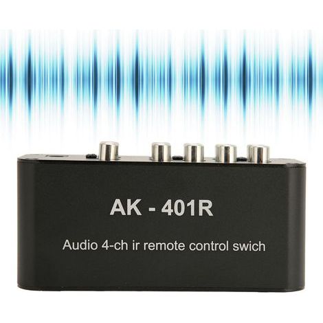 Selector RCA de 4 entradas y 1 salida con control remoto infrarrojo para consolas de videojuegos y reproductores de DVD.