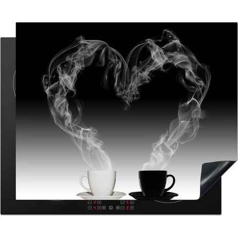 PROTEZIONE PER PIANO COTTURA A INDUZIONE Caffè - Cuore - Bianco e nero - Tazze 65x52