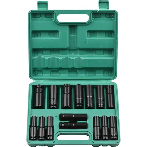 1/2-Zoll-Antrieb Sechskant-Schlagschrauber-Steckschlüsselsatz, 20-teilig, tiefe Steckschlüssel, metrische Größen 8-32 mm, Material: Chrom-Vliesstoff, mit Staufach
