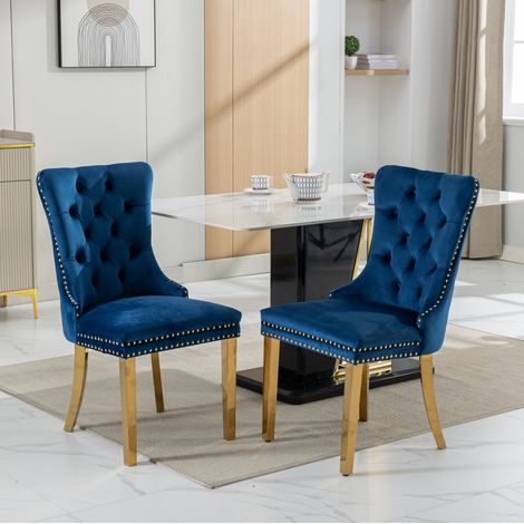Chaise de salle a manger en velours bleu, dossier haut, confort rembourre, montage facile,65×50×95cm (1/5)