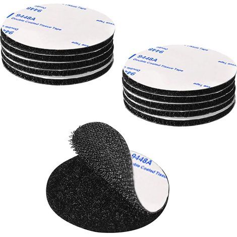 Velcro auto-adhésif extra-résistant, fermeture Velcro auto-adhésive, noire, ronde, 5 cm de diamètre, pastilles adhésives double face réutilisables, lot de 10 (1/5)