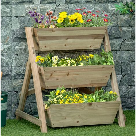 CHICFURN Estantería de madera para plantas de 3 niveles 71x61x77 cm natural (1/5)