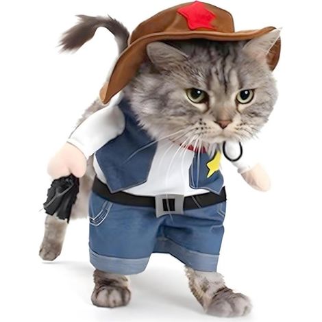 Vestiti per gatti, costume per cani, tuta divertente per cani, costume per cani, vestiti in denim con cappuccio, vestiti per cani di Halloween, completo per cani, traspirante e morbido (1/5)