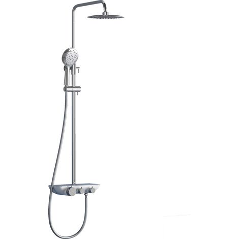 doporro Colonne de douche chromé avec robinetterie système de douche complet mitigeur pomme haute douchette flexible (1/5)