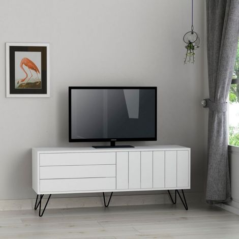 Soporte de TV de madera de 139 cm con dos puertas batientes en blanco - Piccadilly (1/5)