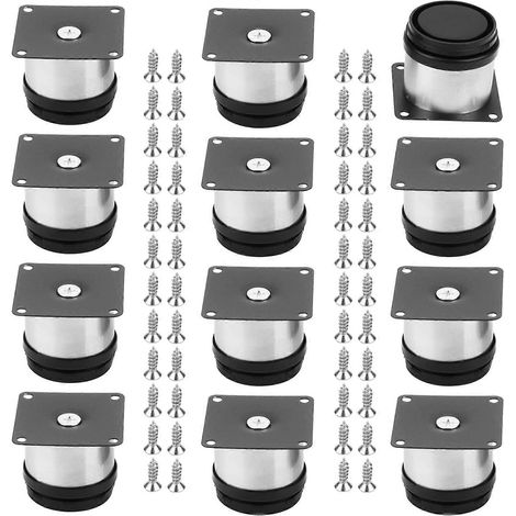 Pieds de meuble réglables (12 pièces, 50 mm chacune), en acier inoxydable, avec 48 vis, pieds de meubles en métal, adaptés aux tables de chevet, noirs. (1/5)
