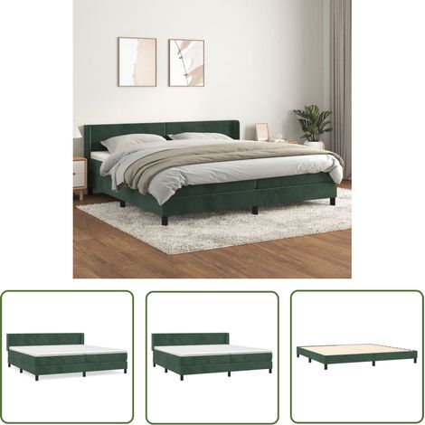 The Living Store Sommier à lattes de lit et matelas Vert foncé 200x200cm Velours - Lit Double - Lit Velours - Lit Design - Lit Moderne - Literie (1/5)