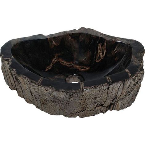 Vasque à poser pierre bois fossilisé BAIN 40 à 59 cm - 59x45x15 cm - Kayu Meuble (1/5)