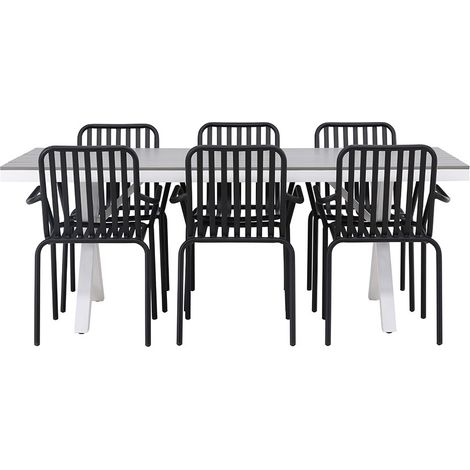Garcia Gartenset Tisch 100x200cm grau, 6 Stühle schwarz.