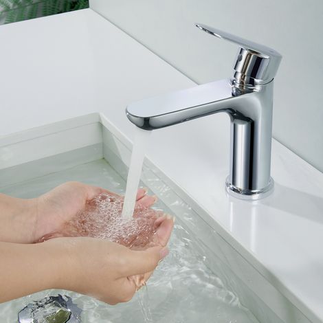 Wasserhahn Bad, CECIPA MAX Waschbeckenarmatur, Badarmatur mit wassersparend, Chrom S, Einhebelmischer Badezimmer (1/5)