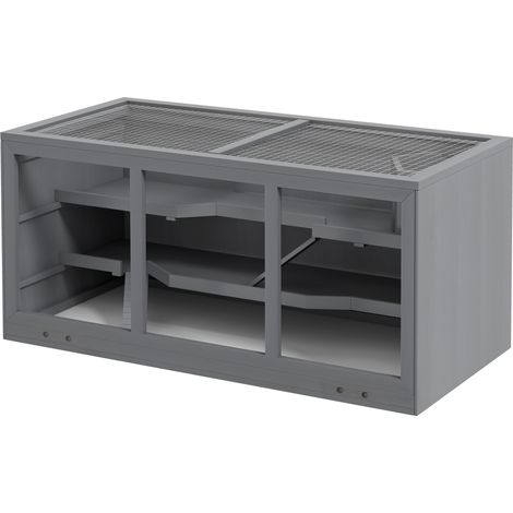 Cage pour hamster nain, cage pour rongeurs, boîte pour petits animaux, verrouillable, en bois, facile à nettoyer, grise