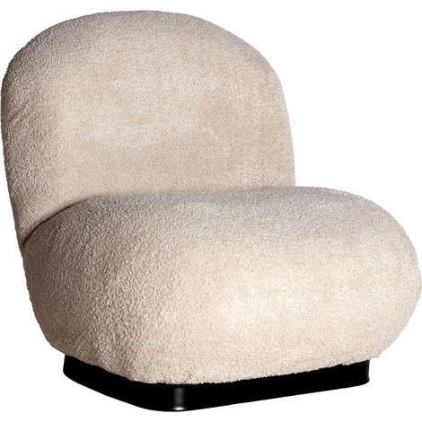 Fauteuil bouclé beige style art déco assise confortable design - Beige bouclé et bois noir (1/5)