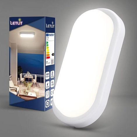 Plafonnier LED Ovale, 18W 1500LM Applique Murale Intérieure, IP54 Plafonnier Salle de Bain, 4000K Luminaires Intérieur, LED Eclairage Lampe Exterieur pour Garage Couloir Cave Terrasse Balcon (1/5)