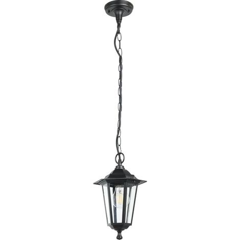 1 - Hängelampe - Außenlaterne - Aluminiumguss und Glas - Flammenmotiv für Garten, Terrasse, Eingangsbereich - Schwarz - 90 x 20,5 cm (1/4)