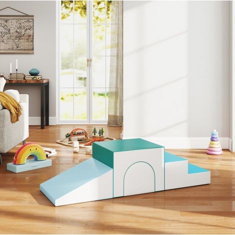 Set da arrampicata per bambini 150x50x39 cm, 4 pezzi combinabili, superficie lavabile, imbottitura in EPE, ecopelle grigio chiaro (1/5)