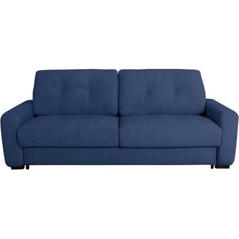 Canapé convertible express - 2/3 places - SOA - Tissu gauffré - Saphir - Matelas 15 cm - 195 x 100 x 91 cm - DUNLOPILLO