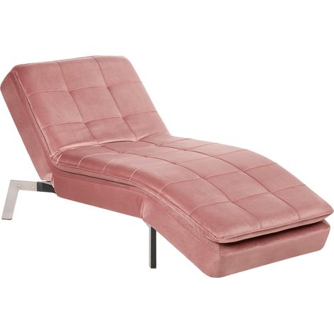 Chaise longue de terciopelo rosa plateado respaldo reclinable capitoné Loiret (1/5)