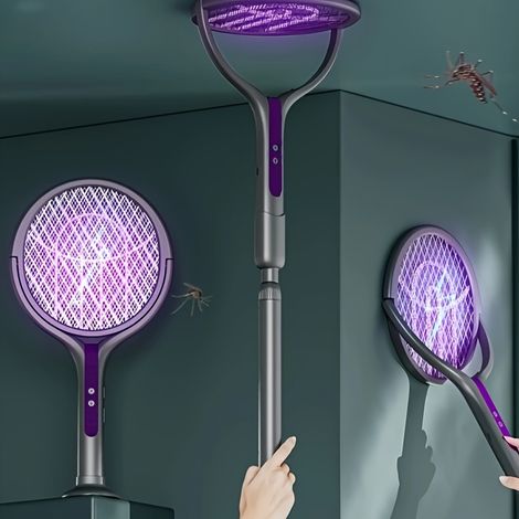 2-in-1 Foldable Electric Mosquito Swatter, Rechargeable Bug Zapper with UV Light and Extendable Handle (1/5)