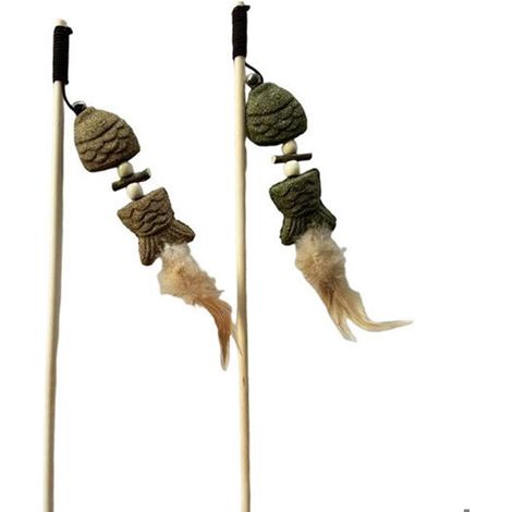 Jouet pour chat 2 pièces jouet pour chat 20cm plumes clochette herbe chat haleine fraîche nettoyage des dents interaction animal (1/4)