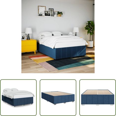 Sommeil - Cadre de lit sans matelas bleu 160x200 cm tissu (1/5)