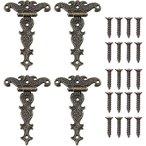 CCYKXA 4 Pièces Charnière Rétro, Charnières Décoratives en Bronze Rétro Avec Vis de Montage, Convient à la Réparation de Décoration de Boîte à Outils de Meuble d'Armoire (4,45 2,72 Pouces)