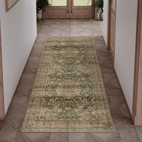 Vert Vintage 60x180cm Tapis Long Couloir Antidérapanta Cuisine,Chambre Enfant Rugs,Descente de Lit Rug,Lavable en Machine Carpet,Interieur Doux Poil Ras,Bureau Carpets (1/5)