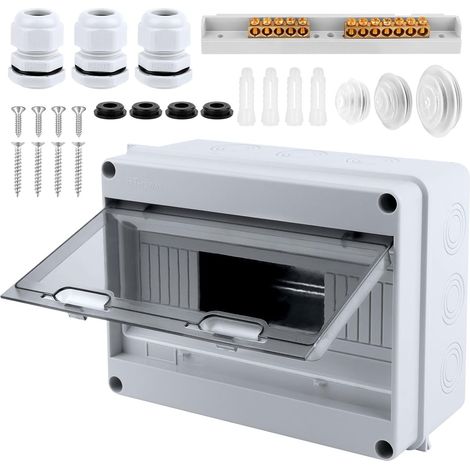 Boîte électrique d'extérieur IP65, boîte à fusibles étanche avec bornier, ABS armoire 12 modules Installation dans le jardin ou dans d'autres zones (1/5)