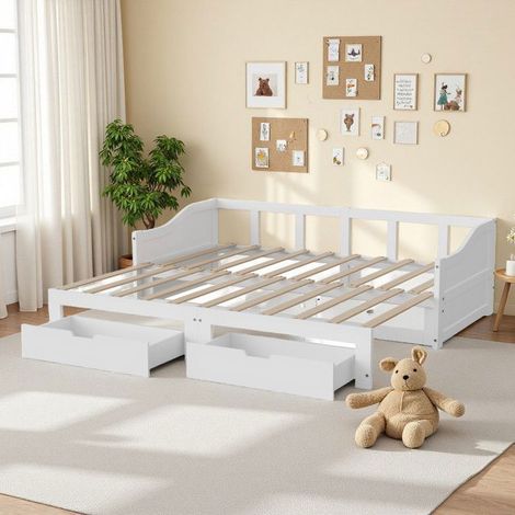 Divano Letto 2 Posti Convertibile - Legno Bianco - 2 Cassetti Per Storage - Design Moderno (1/5)