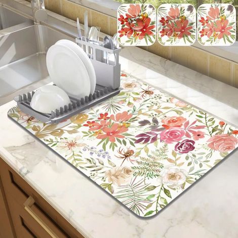 Tapis De Vaisselle - 30 x 50 cm - Absorbant Antidérapant En Caoutchouc - Pour Cuisine Bar Table - 1 Pièce (1/5)