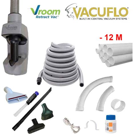 Nouveau Kit Flexible Vroom Retract Vac, compatible avec toutes les marques d'aspiration centralisée - longueur au choix (9m et 12m) - 12m
