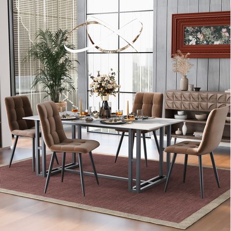 Pack de 4 sillas de comedor 46x44x86 cm de terciopelo marrón, modernas FloraGrace (1/5)
