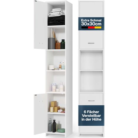 CASARIA® Columna Baño Armario Alto Muebles auxiliares de baño 180x30x30cm Estantería Estrecha Almacenaje Armarios Multiusos