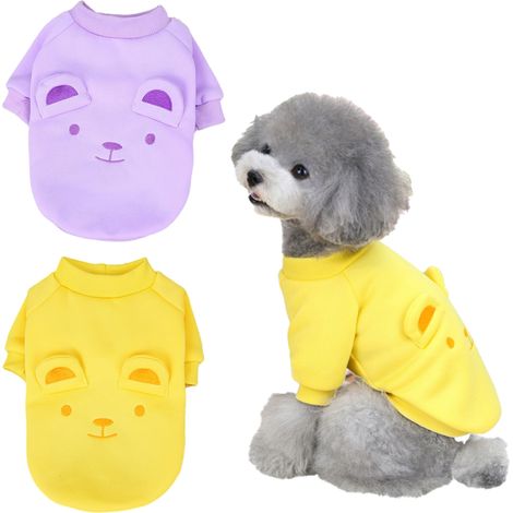 Set aus 2 Hundekleidungsstücken: weicher, dicker und warmer Welpenpullover, ideal für den Winter (gelb + lila).