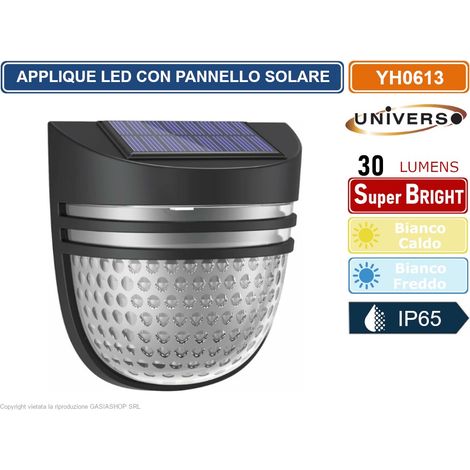 FARETTO APPLIQUE LED DA GIARDINO RICARICABILE 3W CON PANNELLO SOLARE IP65 - Colore Luce: Bianco Caldo (1/3)