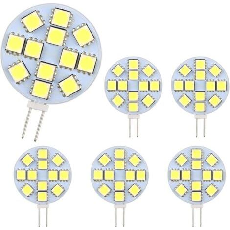 Ampoule G4 LED 2W, AC/DC12-24V, 200LM Blanc Chaud 3000K, 12x 5050SMD, Équivalent Ampoule Halogène 20w, Non-Dimmable, G4 Ampoule Ronde LED pour Lumière d'armoire, Éclairage Encastré, Lot de 6