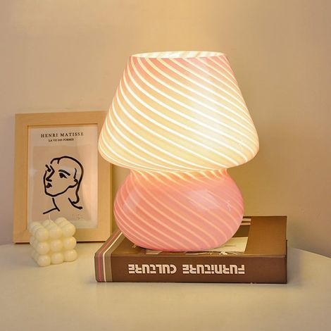 Mushroom Bedside Lamp, Glass Night Light Bedroom, Bedside Lamp, Bedroom Bedside Lamp Night Light Gifts For Family Friends (Pink) (1/5)