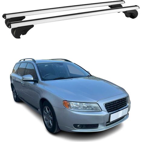 OMAC Barres de toit en aluminium pour Volvo V70 III 2008-2016 – TÜV / DIN 75302:2019 – Antivol inclus – Charge max 75 kg – 2 barres Argent (1/4)